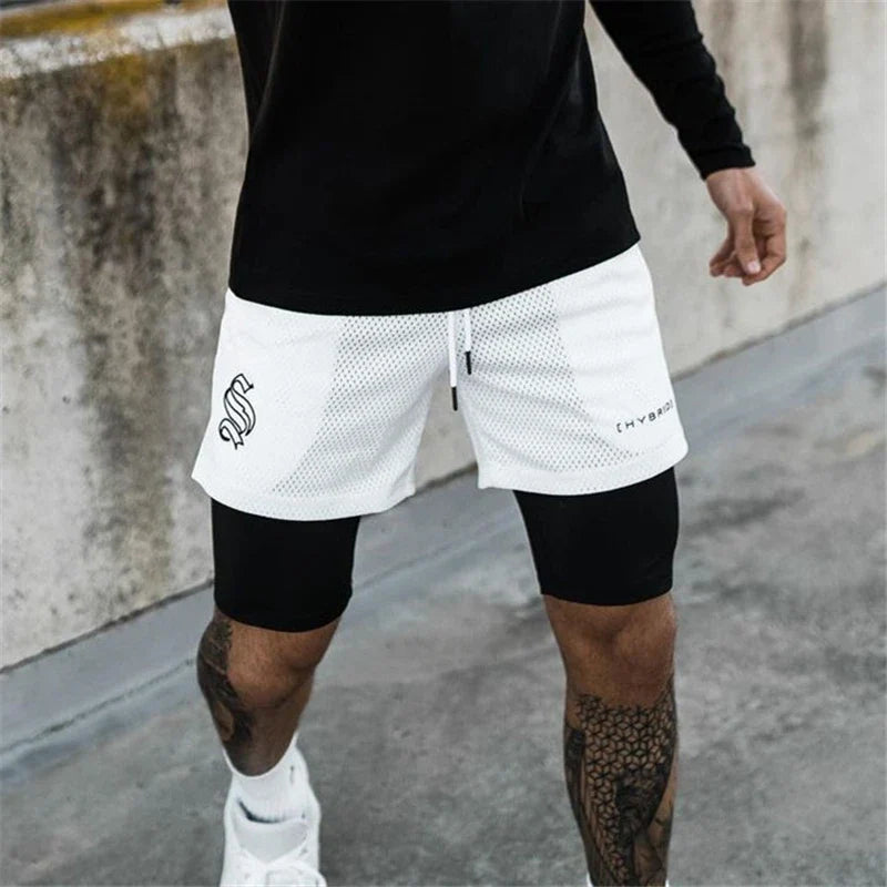 Men's 2-in-1 Camo Mesh Running Gym Shorts