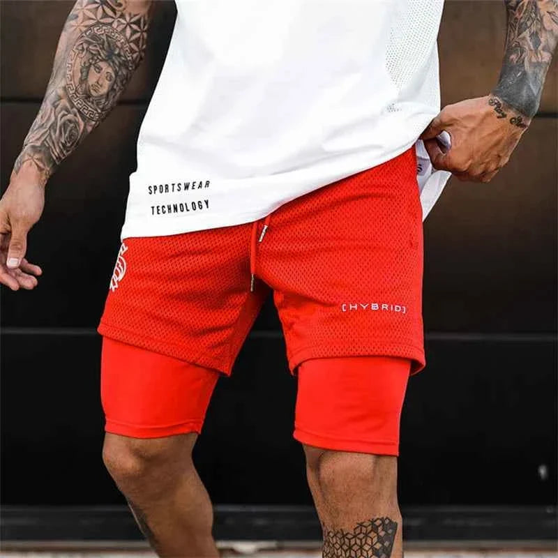 Men's 2-in-1 Camo Mesh Running Gym Shorts