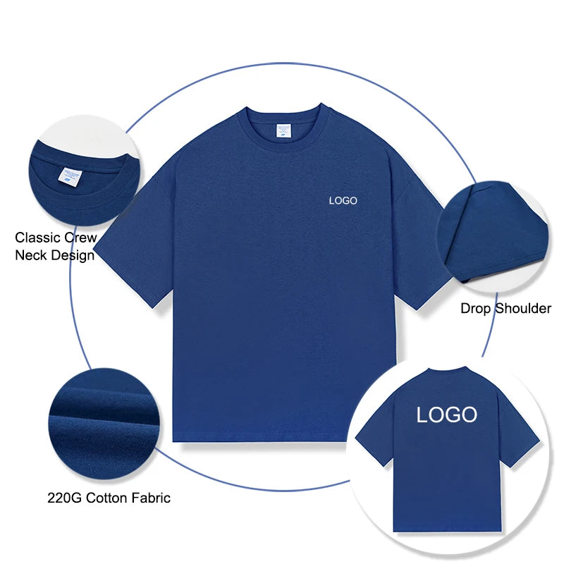 Custom Logo 220G Drop Shoulder Cotton T Shirts for Men and Women Loose Design American Size Plain T-shirts