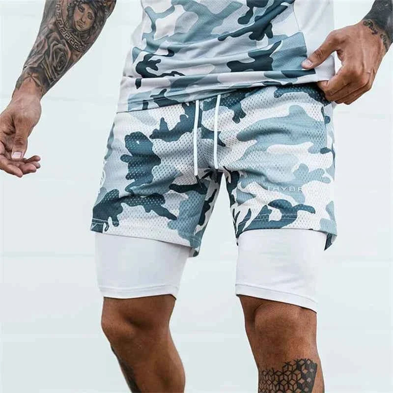 Men's 2-in-1 Camo Mesh Running Gym Shorts