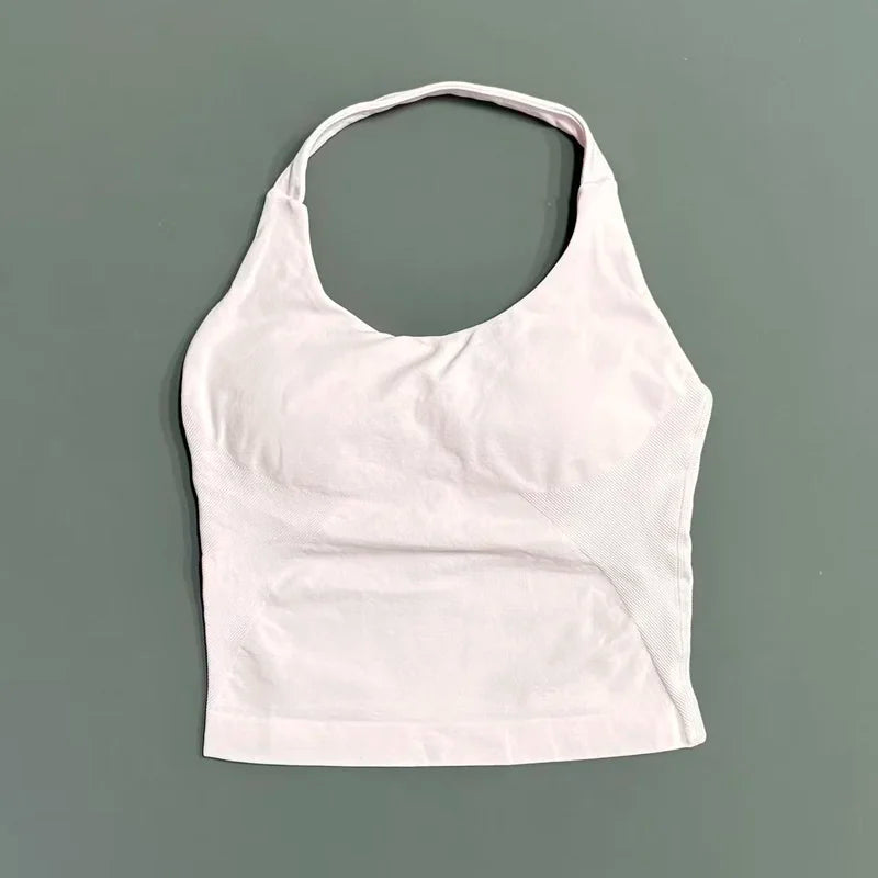Gym Sports Top Women Seamless Yoga Tank Longline Strappy Top Open Back Bra Sportswear Gym Clothing Running Workout Halter