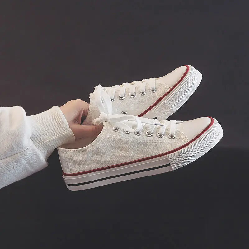 Canvas Shoes for Women Flat Whit Lace Up Spring Autumn Woman Footwear Original New in High Quality Trends 2025 Daily Routine 39