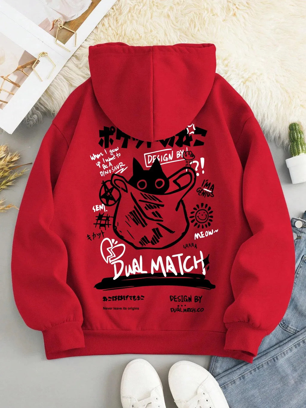Japan Style Black Cat Hoodie Men Women Outdoor Street Casual Fashion Sport Cartoon Longsleeve Adult Autumn Winter Sweatshirt Top