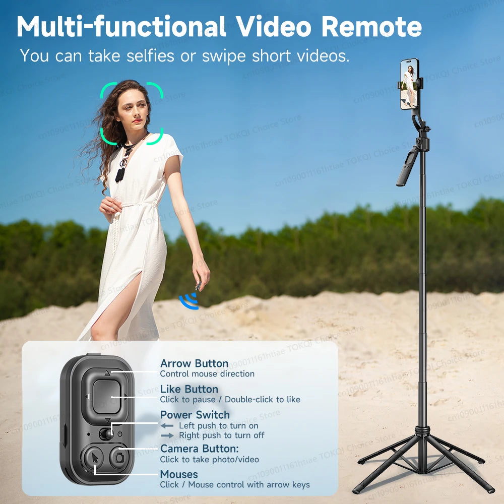 TOKQI C17 AI Tracking Gimbal Cellphone Stand Extension Rod Selfie Stick Tripod 360° Auto Rotate for Smartphones Shooting Vlog