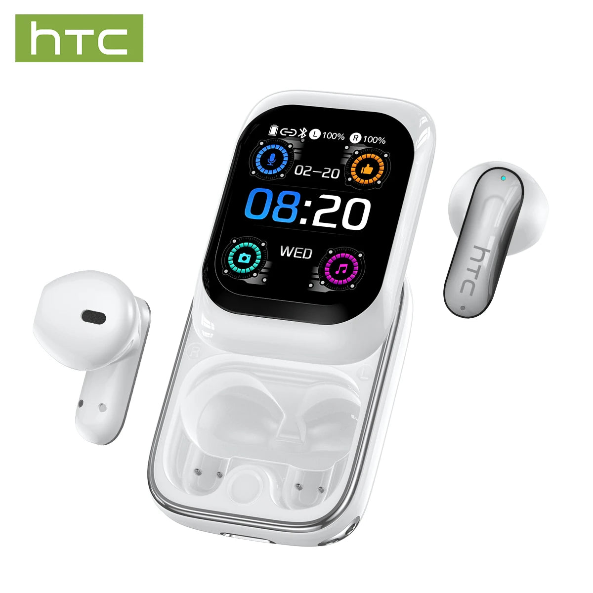HTC NE48 TWS Wireless Earbuds AI Translation 2K HD Touchscreen Bluetooth 6.0 IPX5 ENC Noise Cancelling Sports Headphone