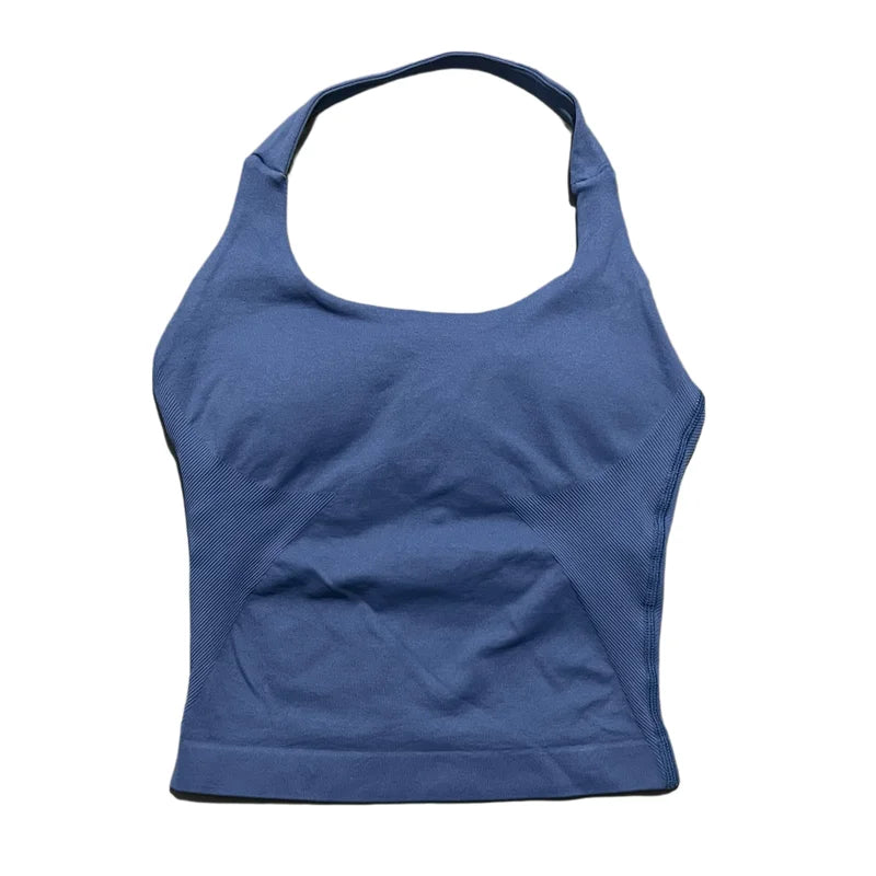 Gym Sports Top Women Seamless Yoga Tank Longline Strappy Top Open Back Bra Sportswear Gym Clothing Running Workout Halter