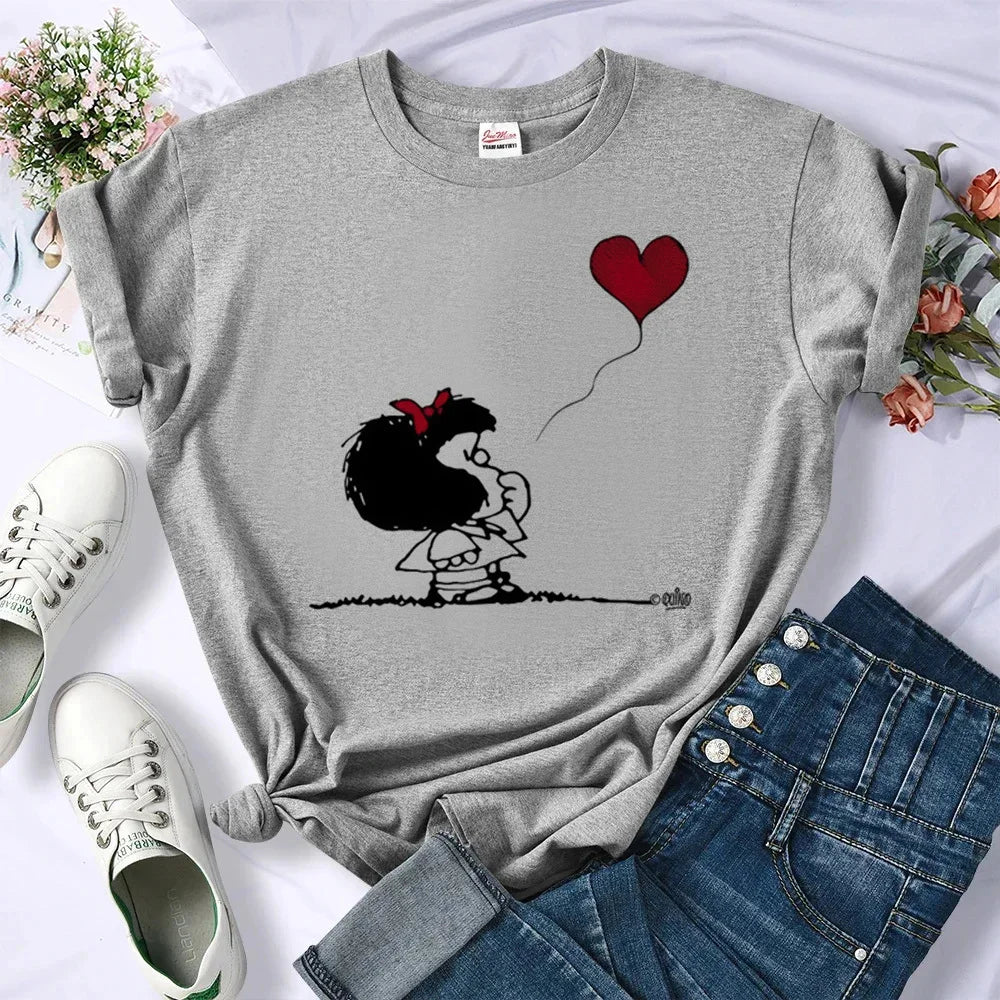 Mafalda t shirt women women Colorful streetwear graphic 2000s tshirt Vintage University women 2000s anime Y2k