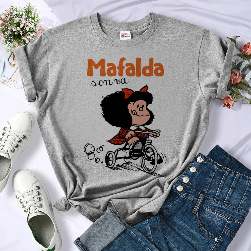 Mafalda t shirt women women Colorful streetwear graphic 2000s tshirt Vintage University women 2000s anime Y2k