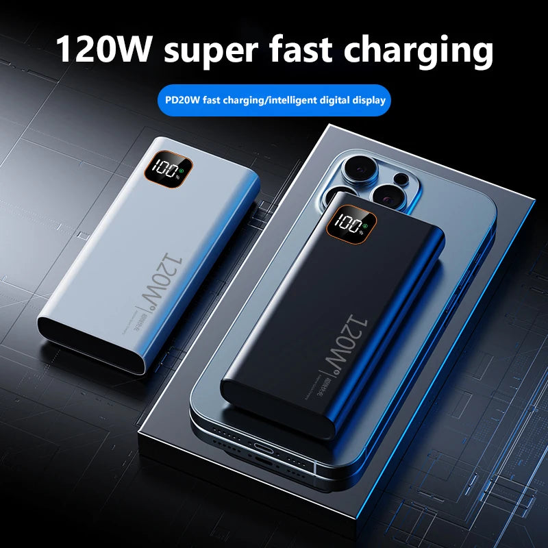 Lenovo 500000mAh Portable Power Bank 120W Super Fast Charging High Capacity External Battery Charger Powerbank For iPhone Huawei