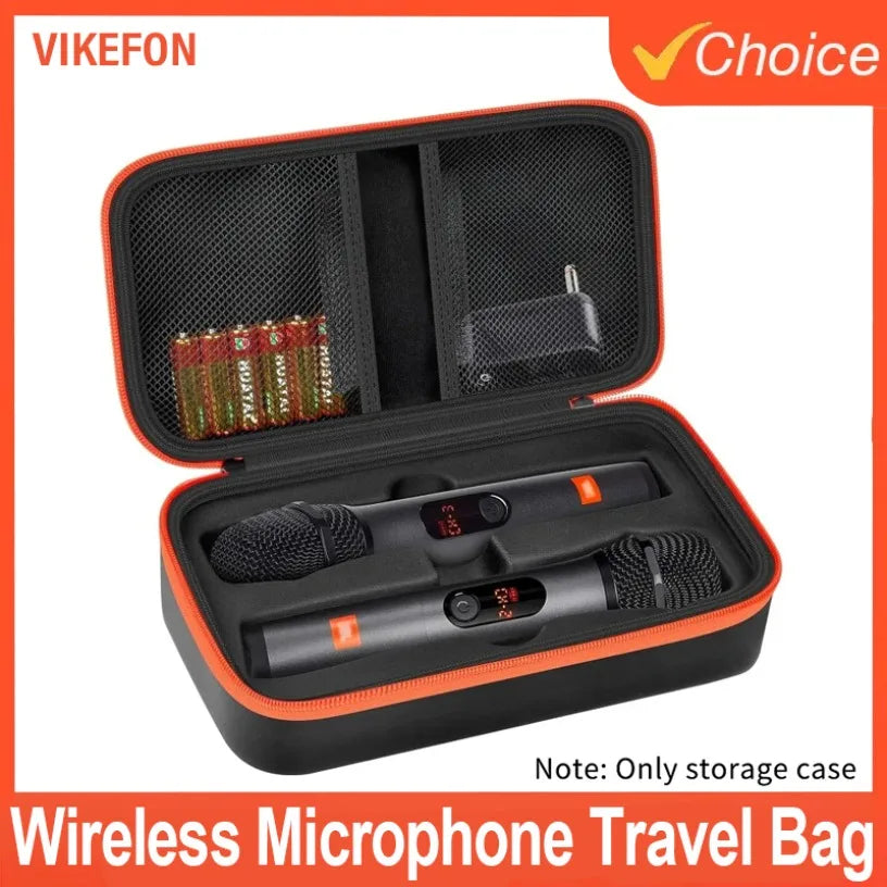 Portable Eva Wireless Microphone Storage Bag Carrying Case Compatible with JBL Wireless Two Microphone System for Trip Camping