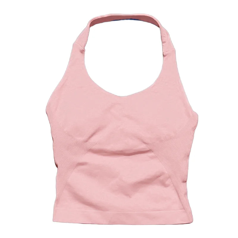 Gym Sports Top Women Seamless Yoga Tank Longline Strappy Top Open Back Bra Sportswear Gym Clothing Running Workout Halter