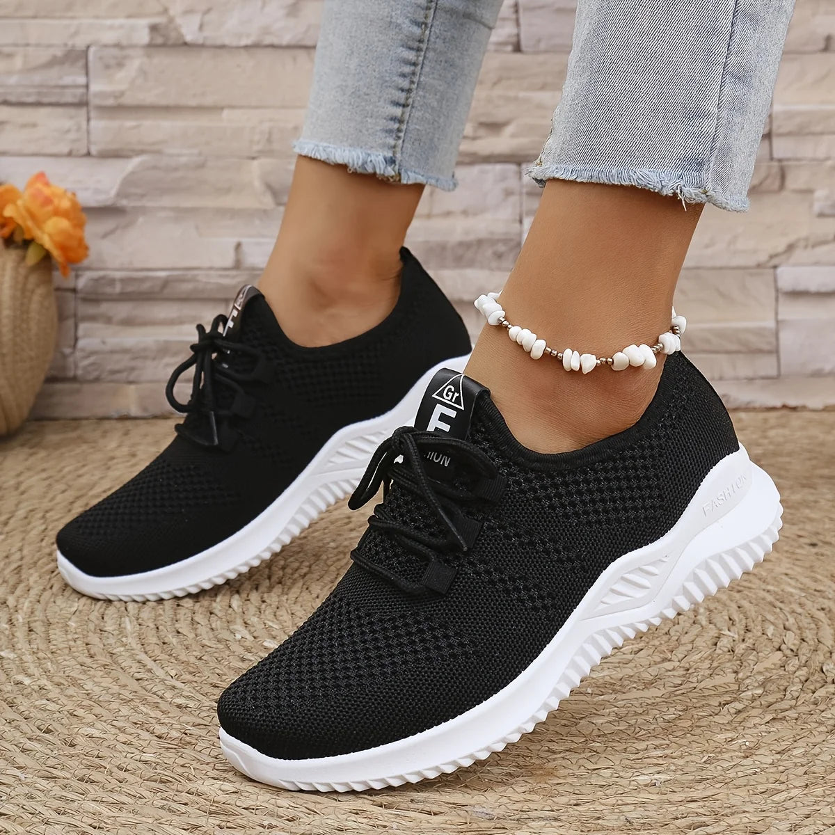 Women's Leisure Sports Shoes in Solid Colors with Knit Upper and Soft Soles for Running Tennis and Workouts Ideal for Travel