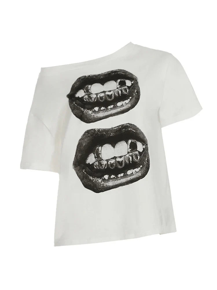 Women’s Streetwear Mouth Print Loose T-Shirt