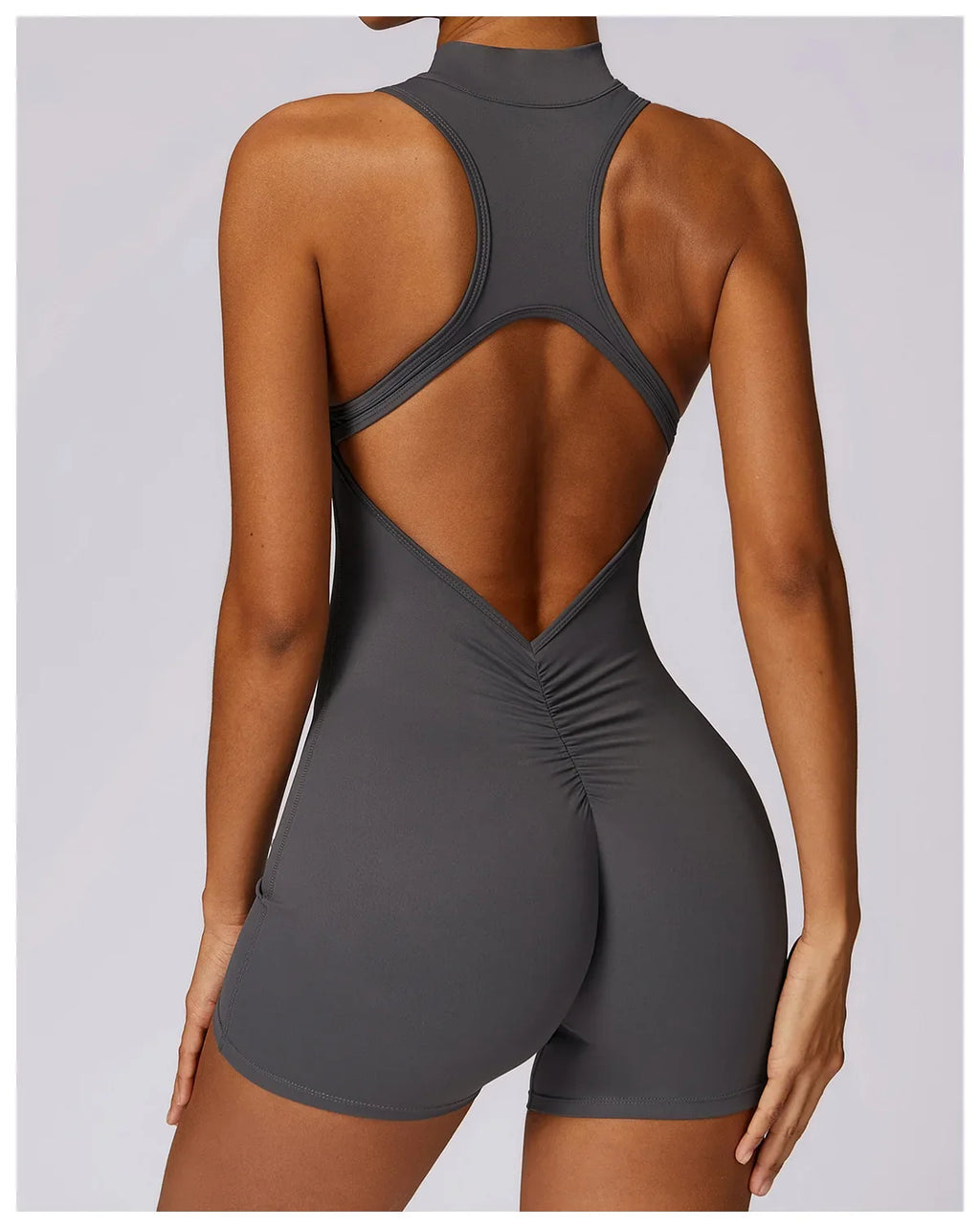 Backless Scrunch Yoga Jumpsuit Short Set Women