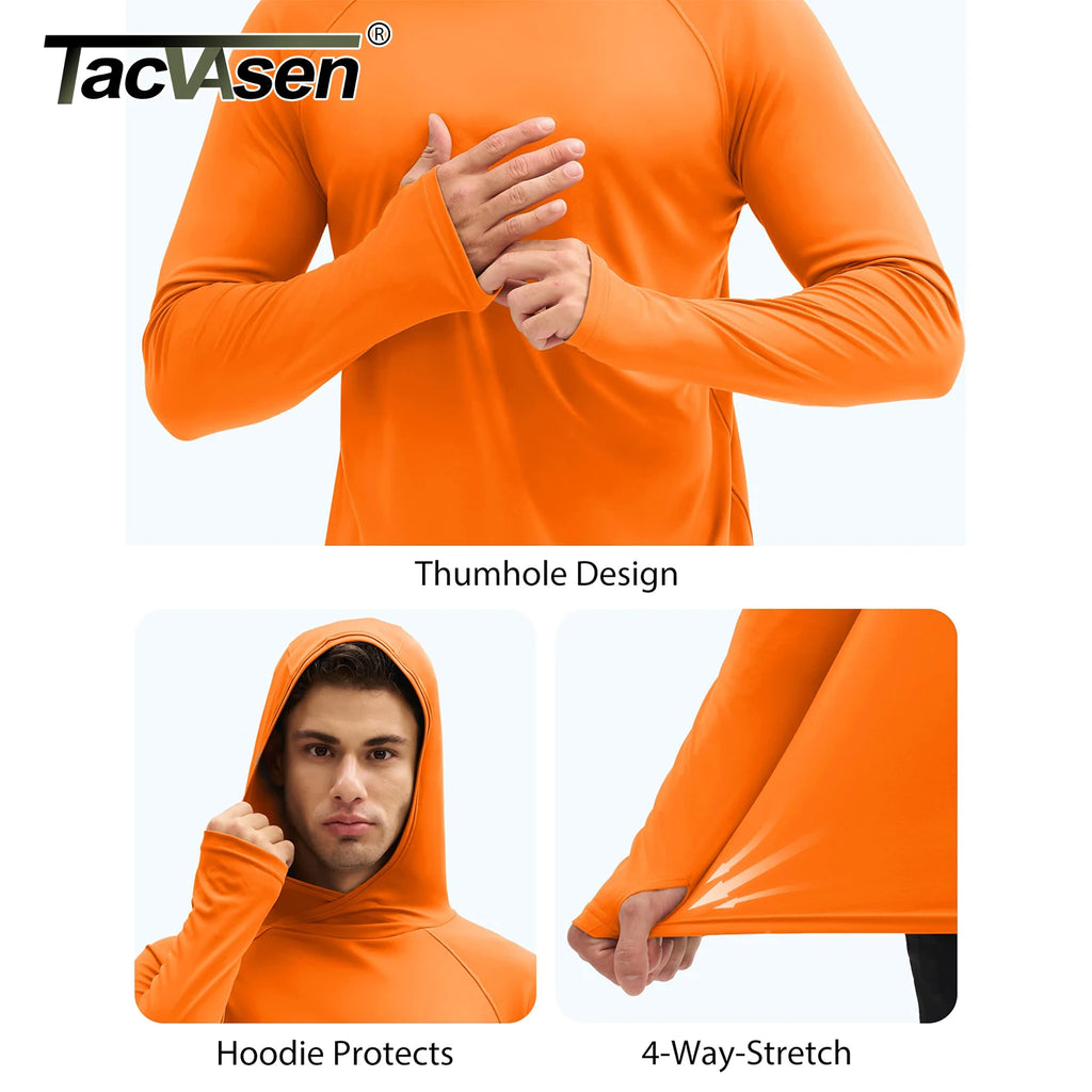 TACVASEN UPF 50+ Hooded T-Shirts Mens Quick Dry UV Block Sun Shirts Lightweight Hoodie Shirt Running Fishing Performance Tops
