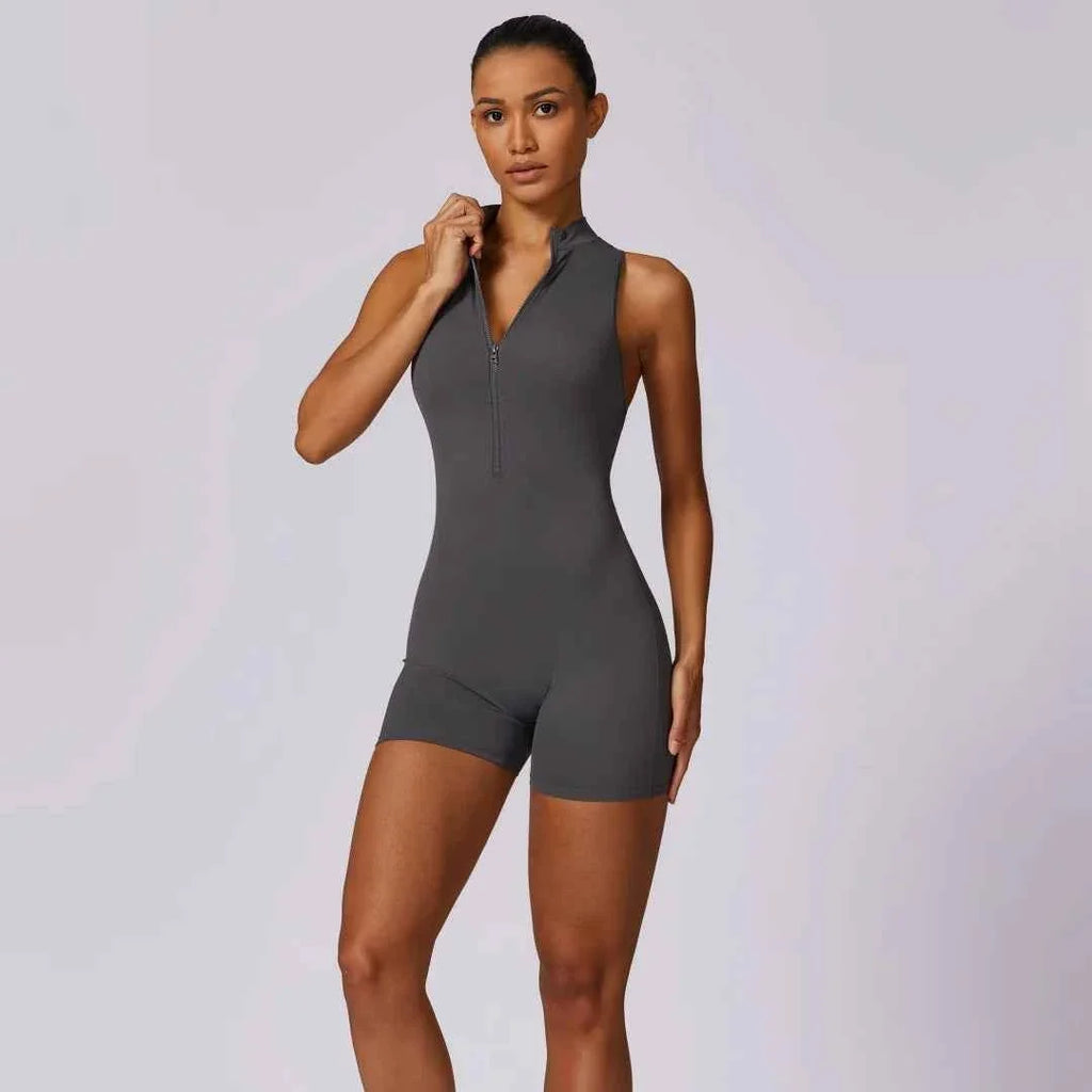 Backless Scrunch Yoga Jumpsuit Short Set Women
