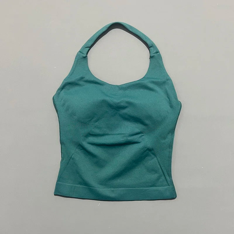 Gym Sports Top Women Seamless Yoga Tank Longline Strappy Top Open Back Bra Sportswear Gym Clothing Running Workout Halter