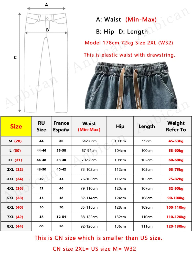 Summer Men's Straight Jeans Multi-Pockets Wide Leg Denim Cargo Pants 8XL 7XL 6XL Big Size Lightweight Baggy Jeans Trousers