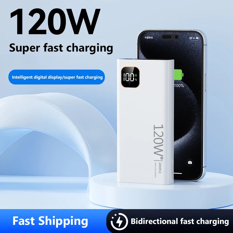 Lenovo 500000mAh Portable Power Bank 120W Super Fast Charging High Capacity External Battery Charger Powerbank For iPhone Huawei