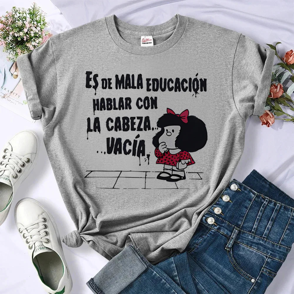 Mafalda t shirt women women Colorful streetwear graphic 2000s tshirt Vintage University women 2000s anime Y2k