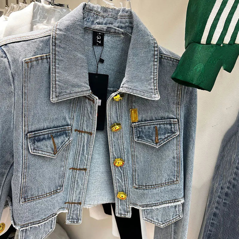 New Denim Jacket For Women Slim Single Breasted Long Sleeve Short Outerwear Coat Denim Jacket Women Coat Coats