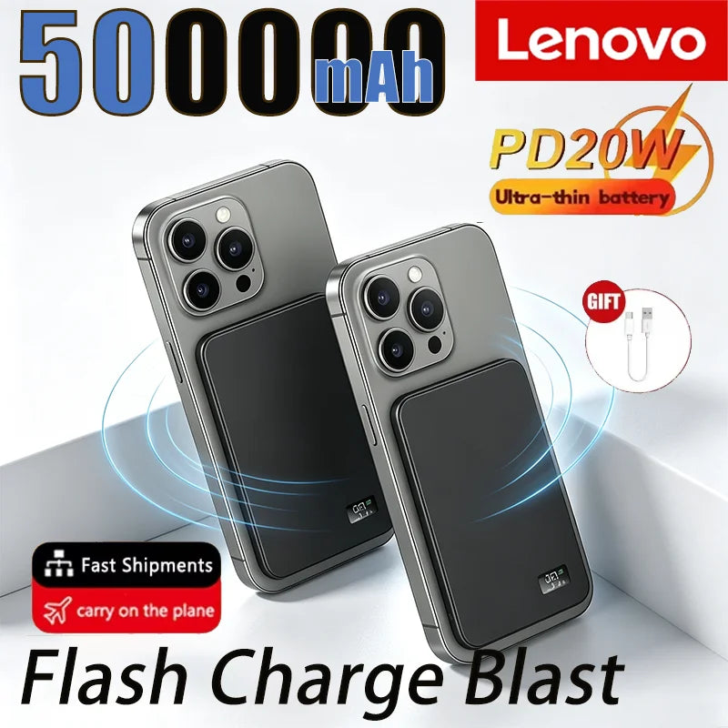 Lenovo Magsafe Magnetic Wireless Ultra Thin Power Bank PD20W Fast Charging External Battery 500000mAh For iPhone Xiaomi