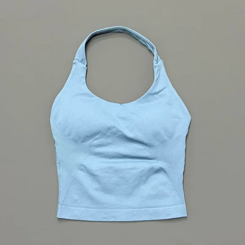 Gym Sports Top Women Seamless Yoga Tank Longline Strappy Top Open Back Bra Sportswear Gym Clothing Running Workout Halter