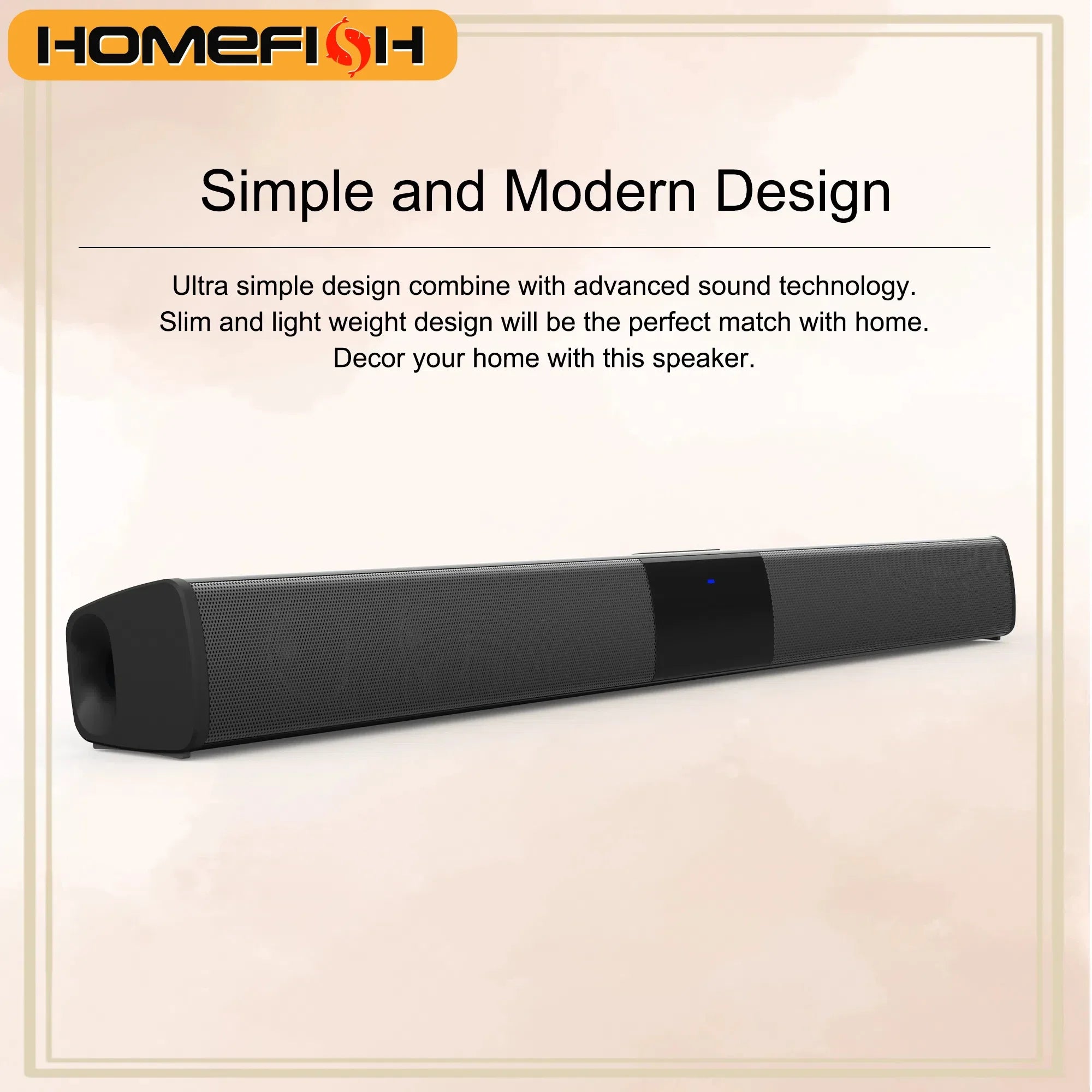 HOMEFISH BS-28B Soundbar 20W Bluetooth Speaker for TV Home Theater RCA/USB/TF/AUX Input Remote Control Sound Bar for PC Phone Tv