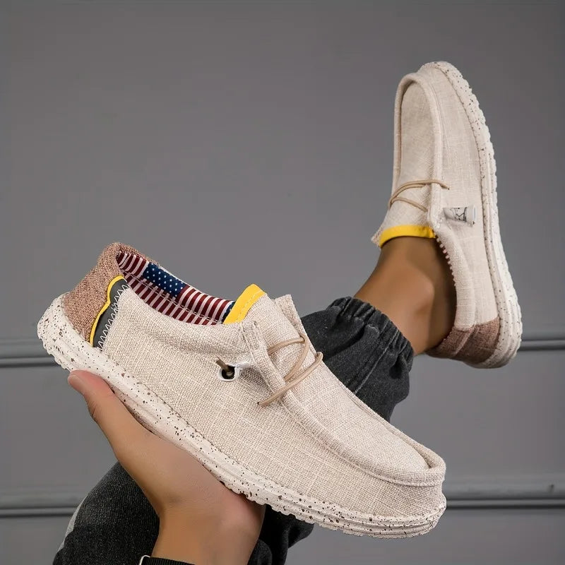 Men's Shoes Canvas Loafers Comfortable Breathable Men's Casual Shoes Driving Shoes Vulcanized Shoes Flat Shoes Men Walking Shoes