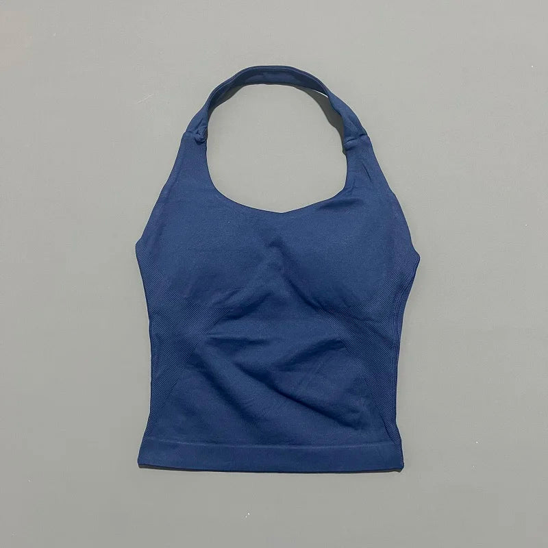 Gym Sports Top Women Seamless Yoga Tank Longline Strappy Top Open Back Bra Sportswear Gym Clothing Running Workout Halter