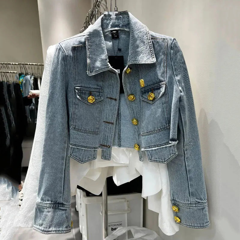 New Denim Jacket For Women Slim Single Breasted Long Sleeve Short Outerwear Coat Denim Jacket Women Coat Coats