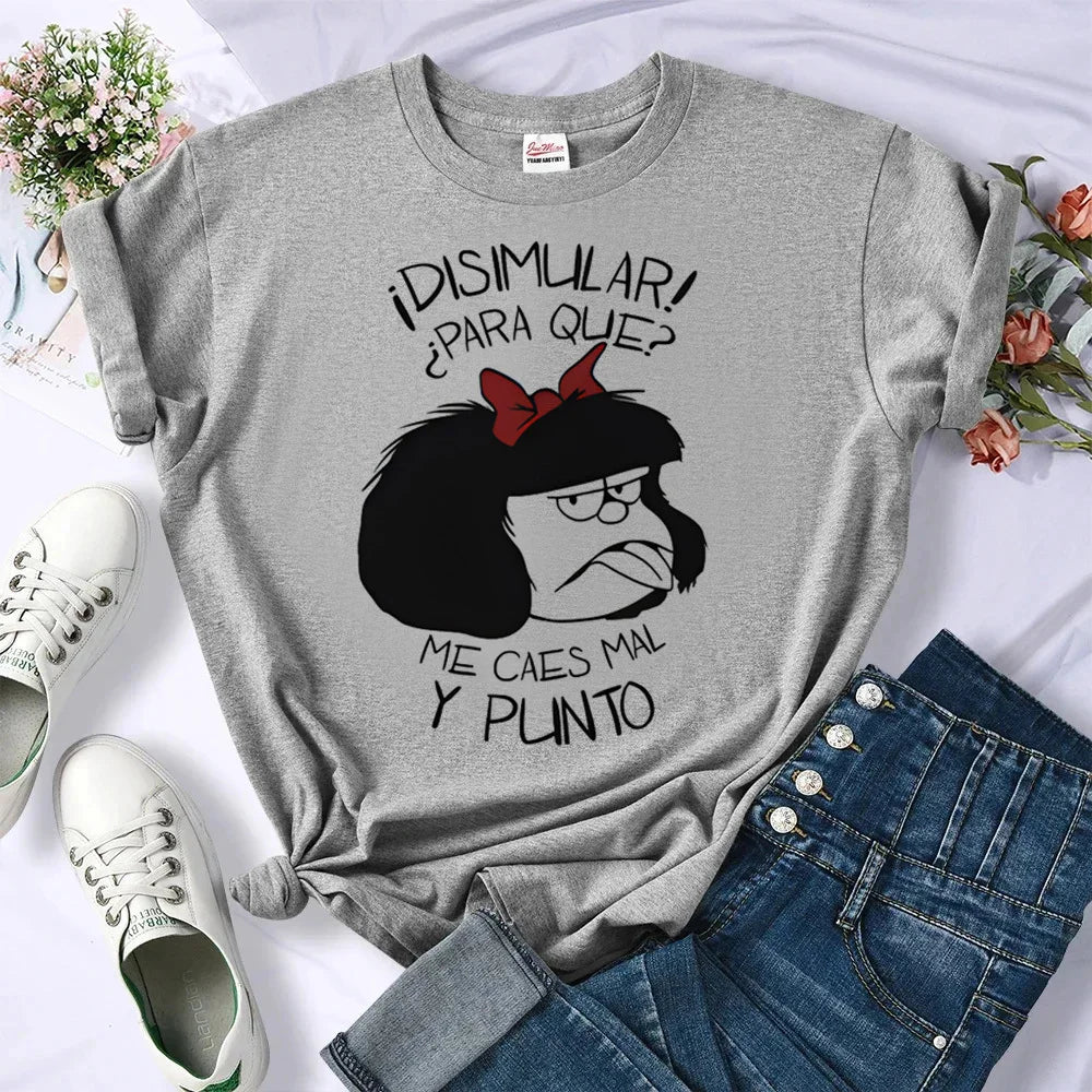 Mafalda t shirt women women Colorful streetwear graphic 2000s tshirt Vintage University women 2000s anime Y2k