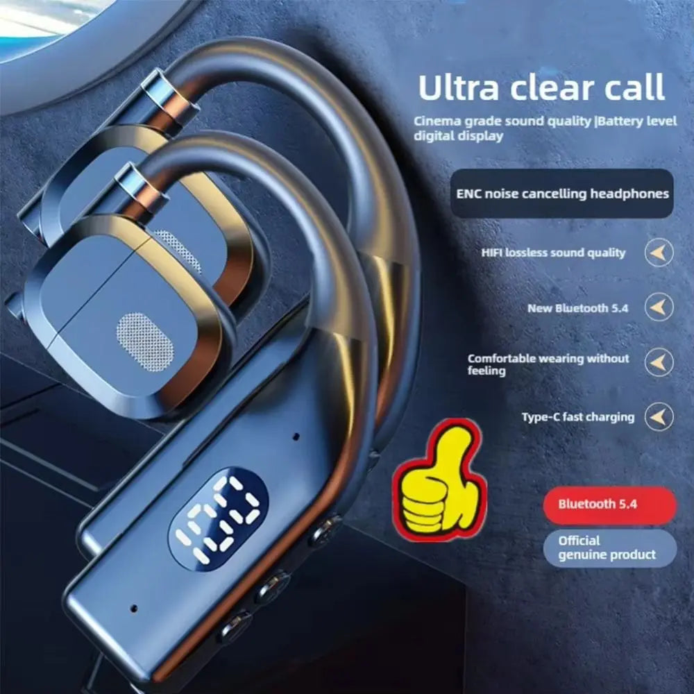 New Bluetooth 5.4 Wireless Bluetooth Headphones Earhook Design With Microphone Gaming Headset Noise Reduction Stereo Sound