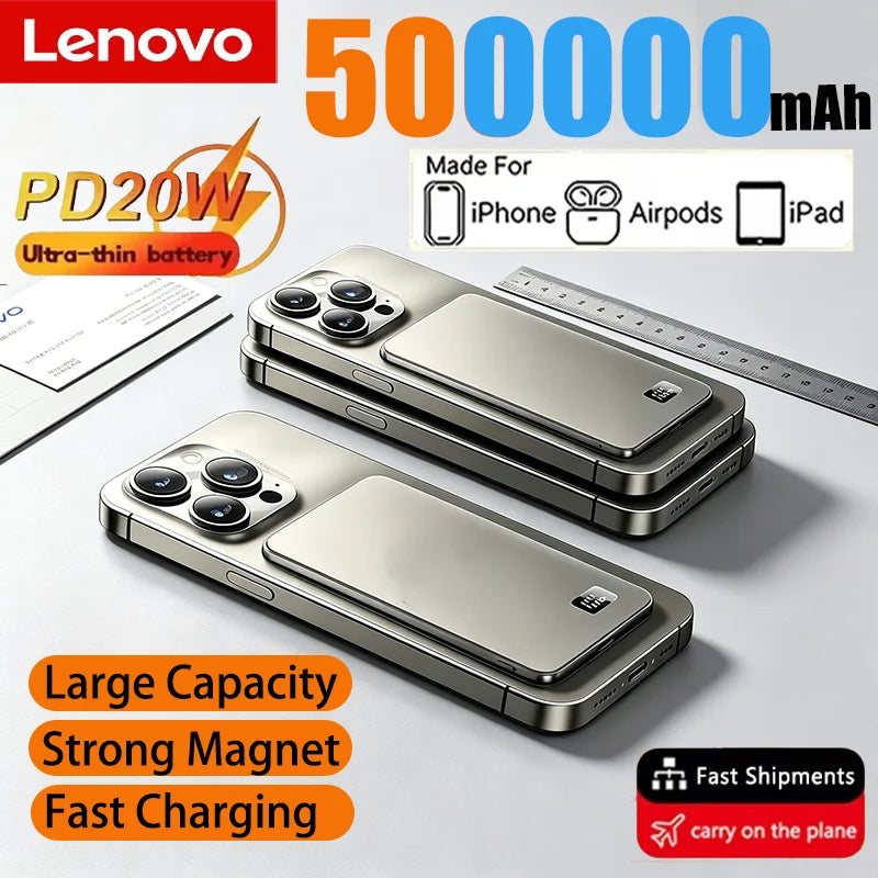 Lenovo Magnetic Wireless Power Bank PD22.5W Fast Charging Magsafe External Battery 500000mAh For iPhone Xiaomi