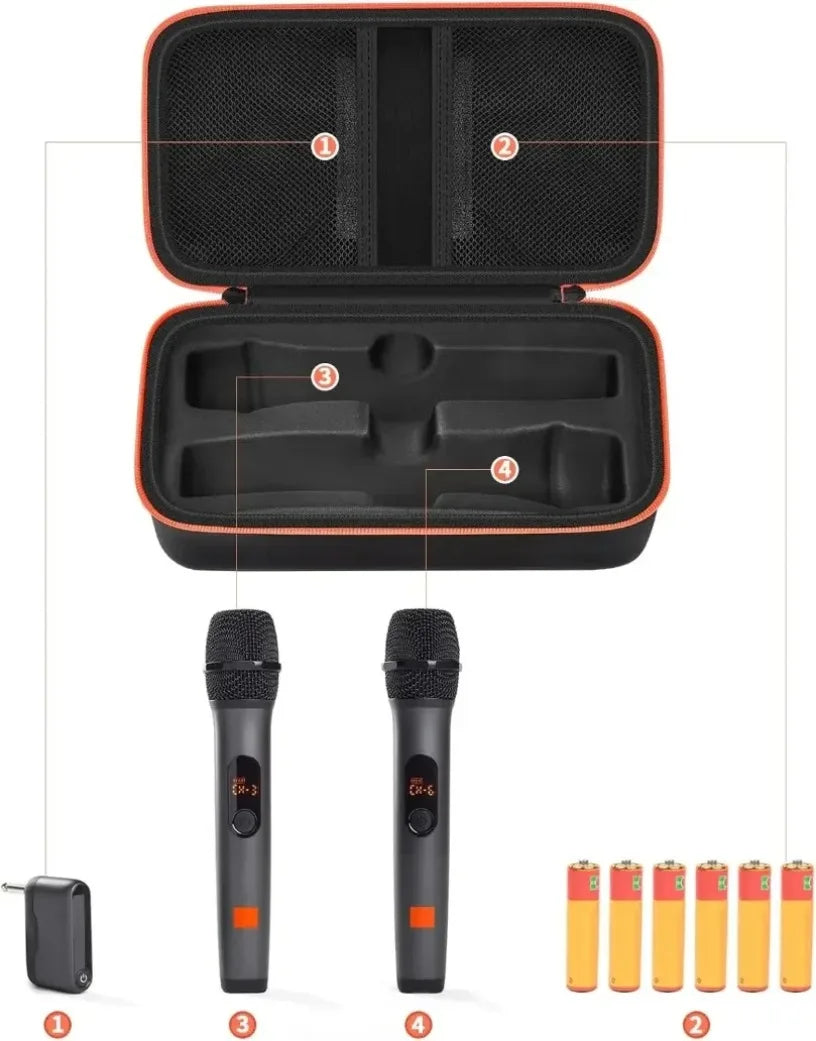 Portable Eva Wireless Microphone Storage Bag Carrying Case Compatible with JBL Wireless Two Microphone System for Trip Camping