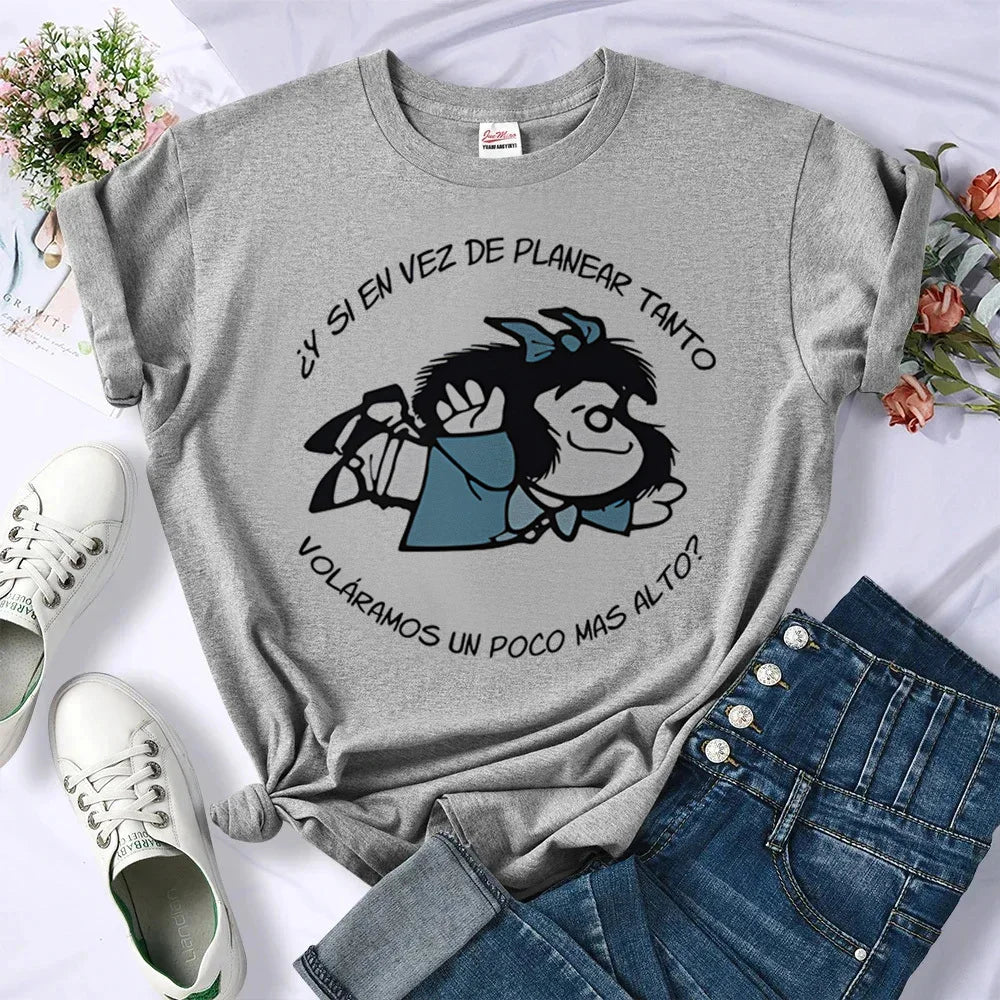 Mafalda t shirt women women Colorful streetwear graphic 2000s tshirt Vintage University women 2000s anime Y2k