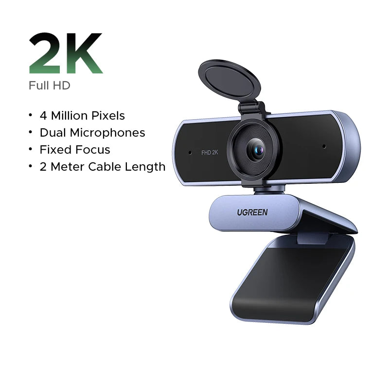 UGREEN 2K 4K Web cam with Microphone, Full HD Auto Light Correction, Video Webcam for Streaming