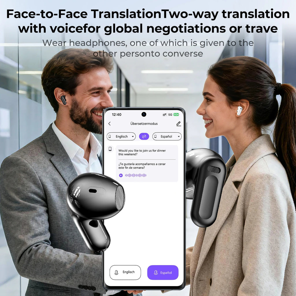 HTC NE20 TWS Wireless Earbuds Bluetooth 6.0 AI Translator 134 Languages ENC Noise Cancelling Semi-In-Ear Headphones