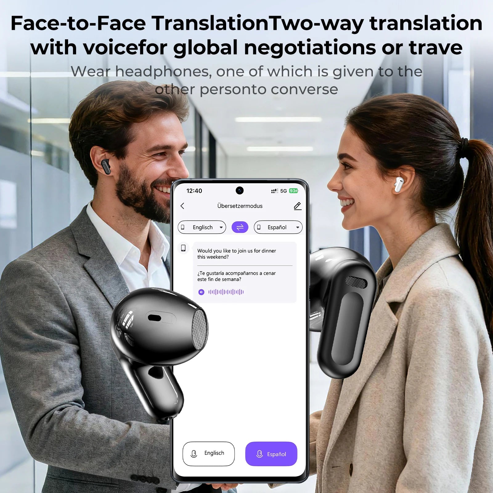 HTC NE20 TWS Wireless Earbuds Bluetooth 6.0 AI Translator 134 Languages ENC Noise Cancelling Semi-In-Ear Headphones