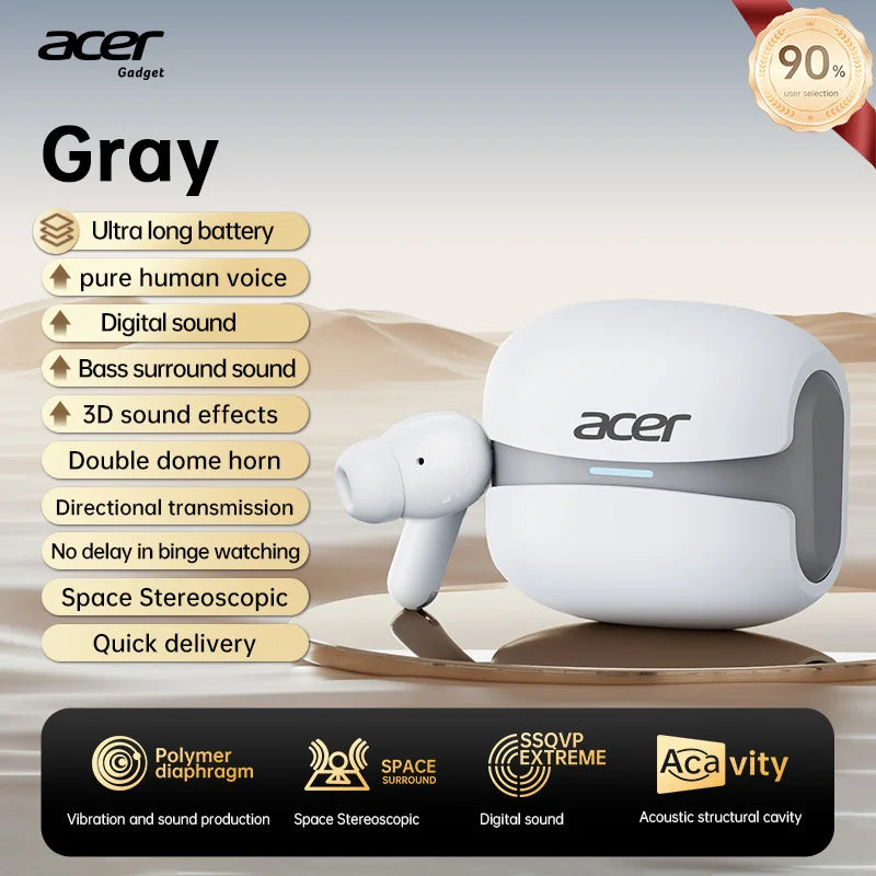 Acer Ohr548 Wireless Bluetooth Headphones with In-Ear Design, Anc Call Noise Reduction, Charging Case, Stereo Sound Effect, Low Latency for Gaming, Comfortable Fit for Sports, Running, and Fitness