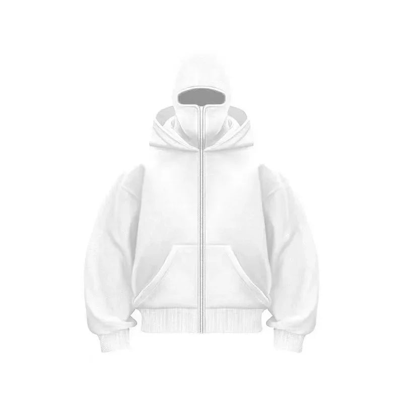 Balaclava Men Zip Hoodie Winter Warm Casual Sweatshirt Y2K with Hooded Face Mask Zipper Design Sports Jacket Outdoor Activities