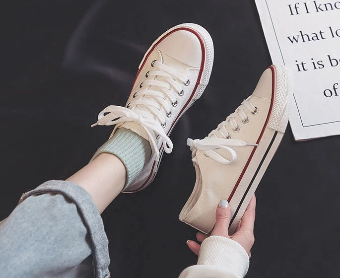 Canvas Shoes for Women Flat Whit Lace Up Spring Autumn Woman Footwear Original New in High Quality Trends 2025 Daily Routine 39