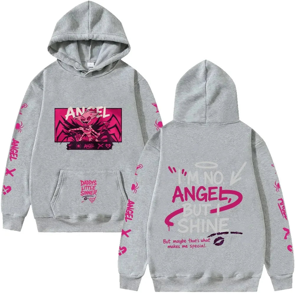 Angel Dust Hoodie Hazbin Hotel Graphic Anime Pullovers Fleece Warm Demoncore Streetwear Cute Edgy Oversized Y2k Male Clothing