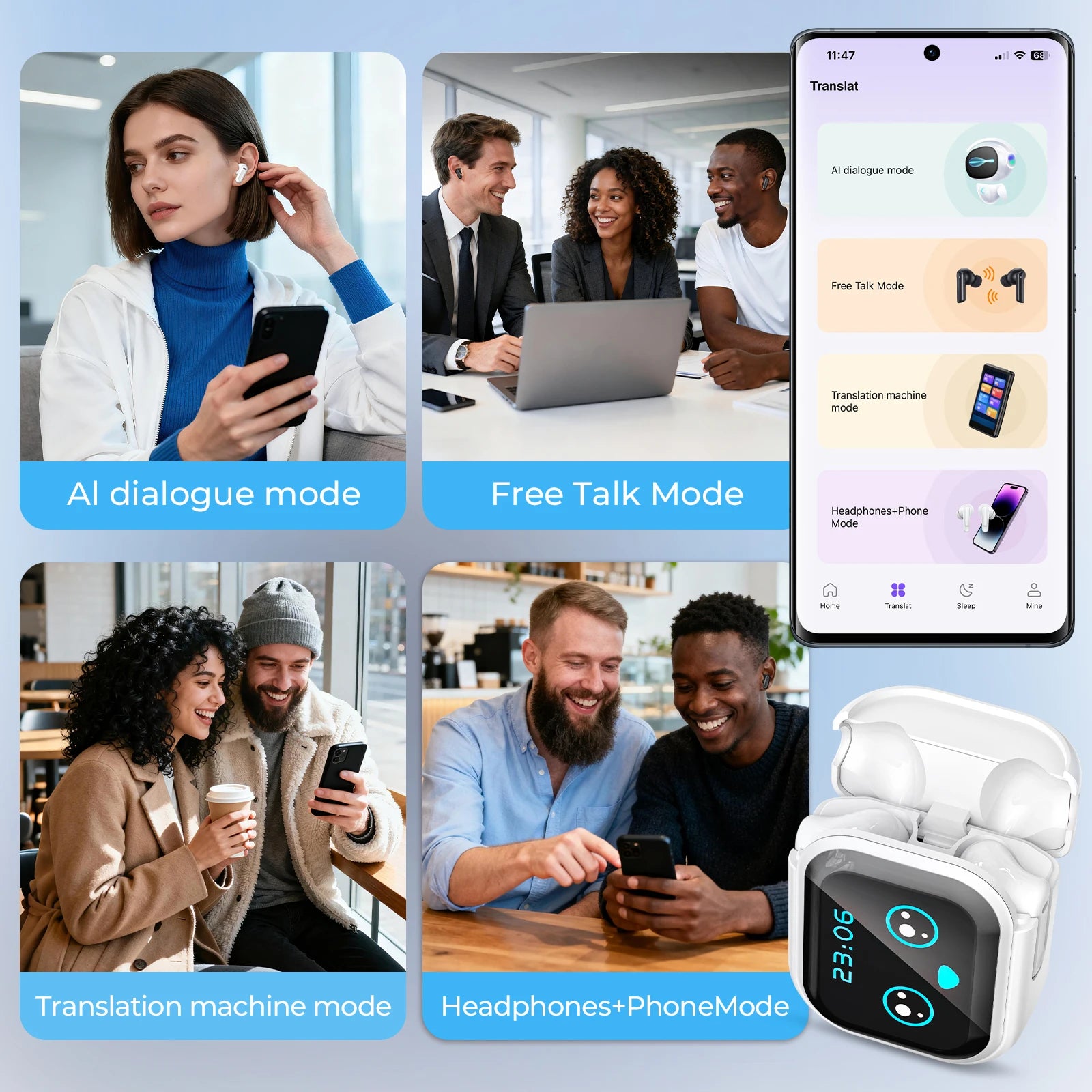 HTC NE20 TWS Wireless Earbuds Bluetooth 6.0 AI Translator 134 Languages ENC Noise Cancelling Semi-In-Ear Headphones