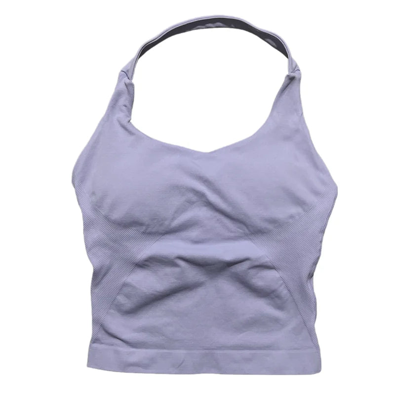 Gym Sports Top Women Seamless Yoga Tank Longline Strappy Top Open Back Bra Sportswear Gym Clothing Running Workout Halter