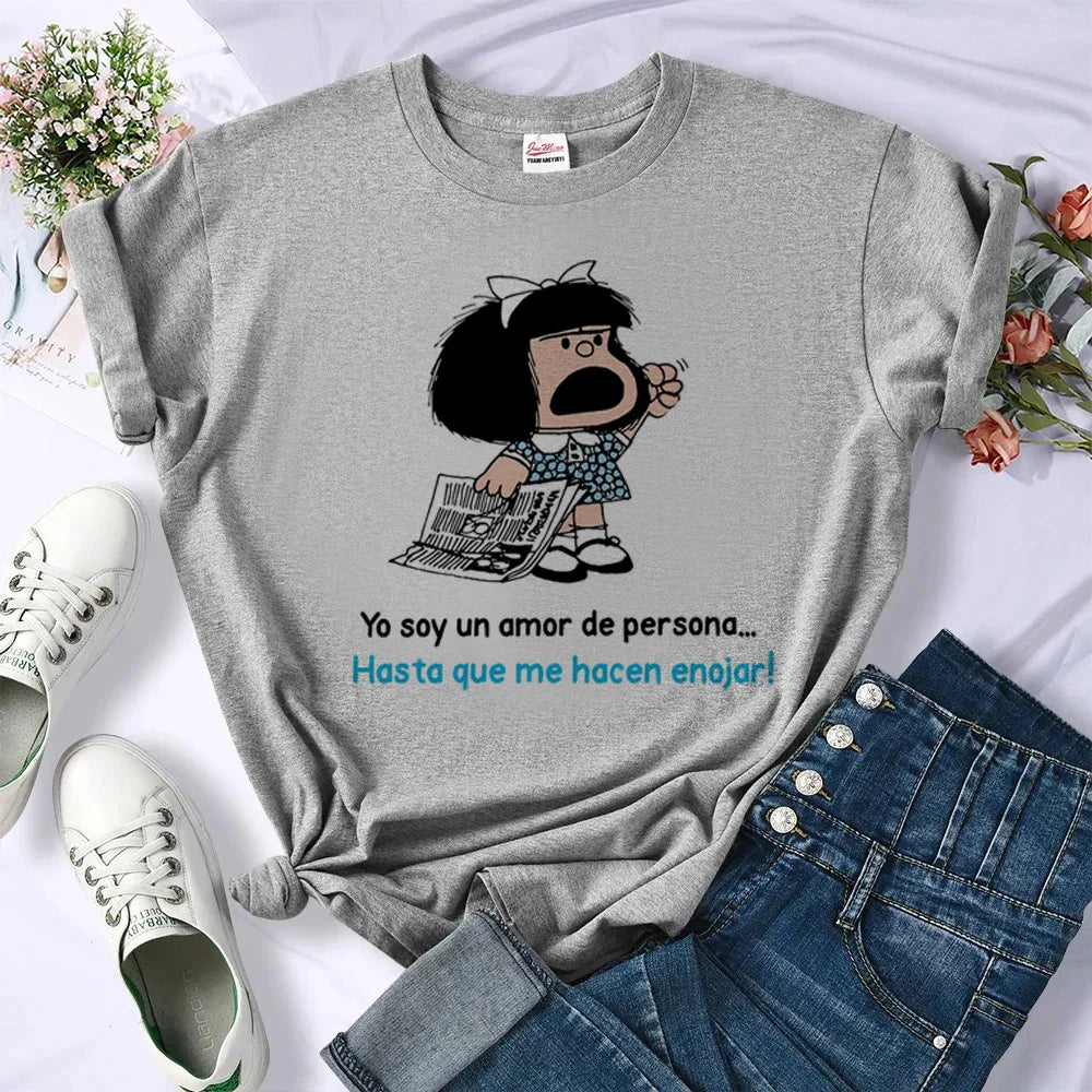 Mafalda t shirt women women Colorful streetwear graphic 2000s tshirt Vintage University women 2000s anime Y2k