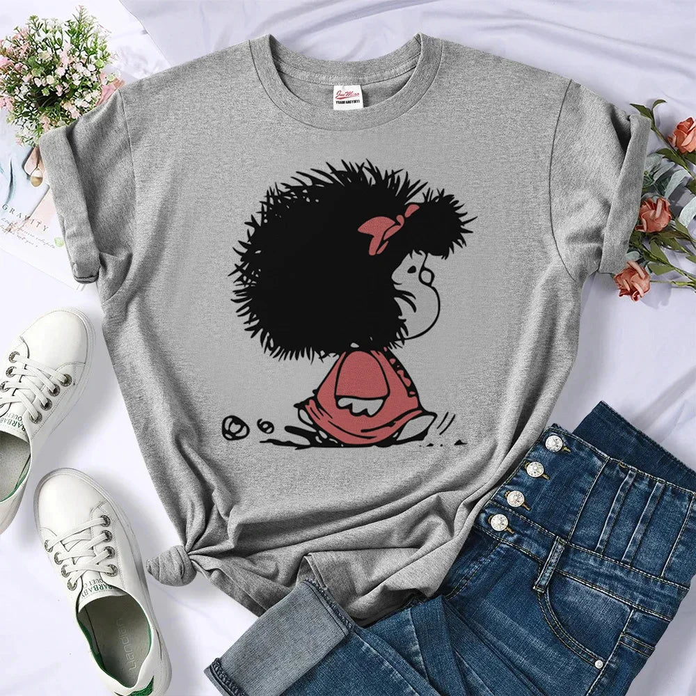 Mafalda t shirt women women Colorful streetwear graphic 2000s tshirt Vintage University women 2000s anime Y2k