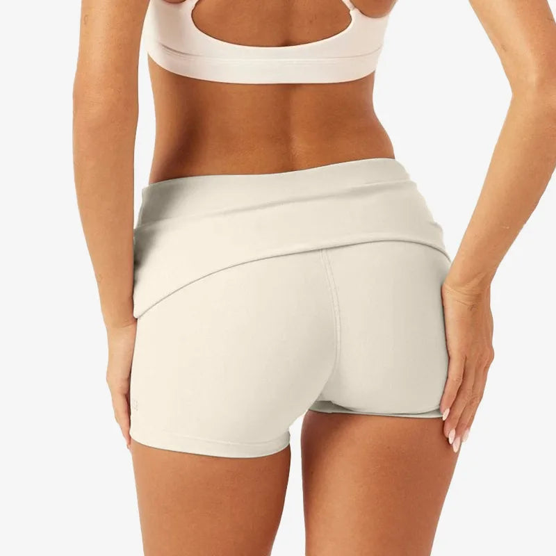 C-B Women's Yoga Set: Long-sleeved V-neck T-shirt & High-waisted Cuffed Shorts & Leggings, Suitable for Gym Workouts.