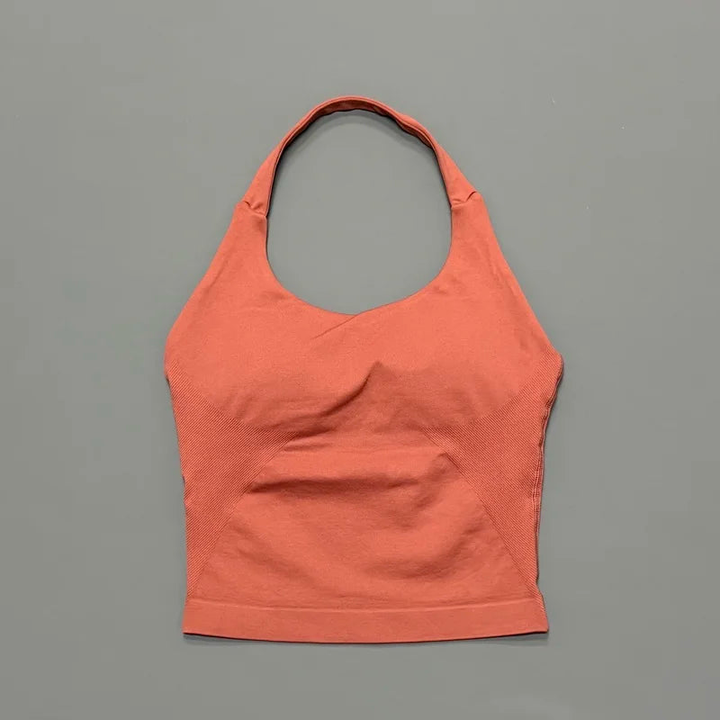 Gym Sports Top Women Seamless Yoga Tank Longline Strappy Top Open Back Bra Sportswear Gym Clothing Running Workout Halter