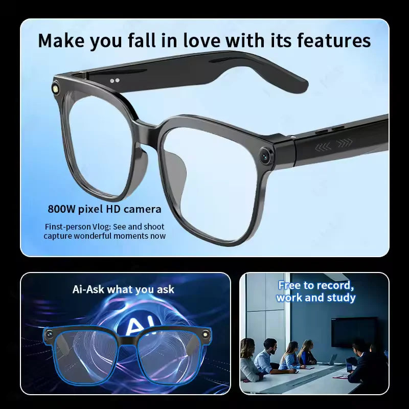 New 800W HD Camera AI Smart Glasses Men 100+ Languages Translation Glasses 1080P Video Record Music Player Call Sunglasses Woman